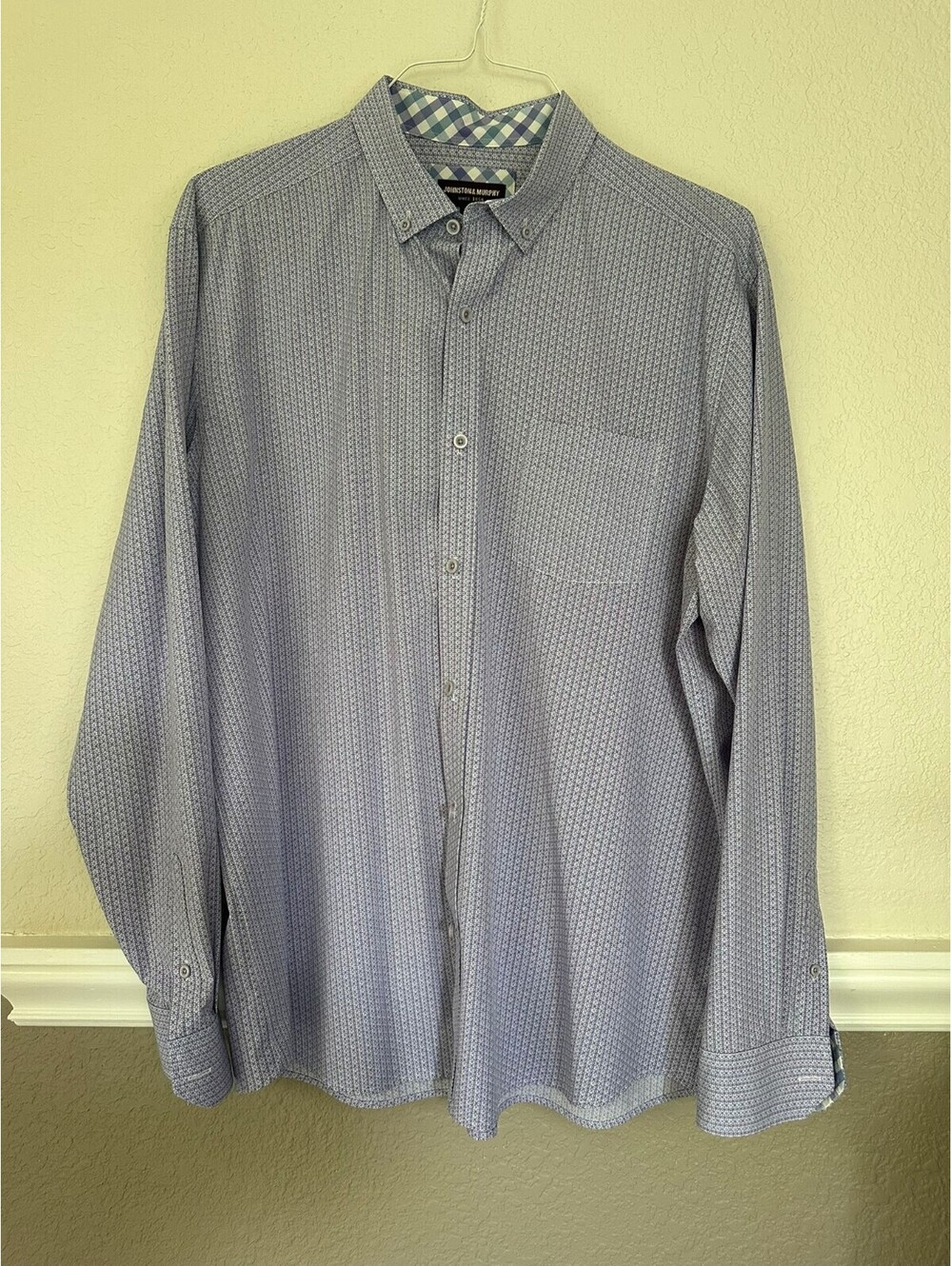 Johnston & Murphy Mens XL Button Down Shirt Purple Blue Geometric Print